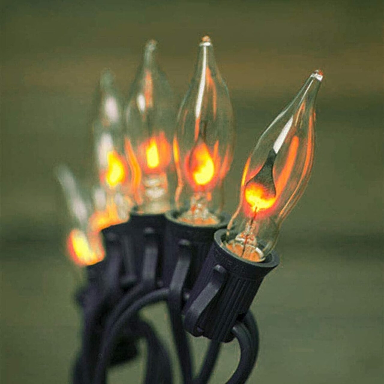 Christmas Flicker Flame String Lights, 10ft Halloween String Lights with 10 C18 Flicker Flame Lights (Black)